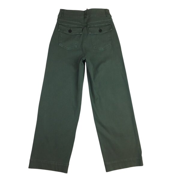Spanx Twill Crop Wide Leg Pants Olive Green Womens Small Casual High-Waist - Picture 6 of 13